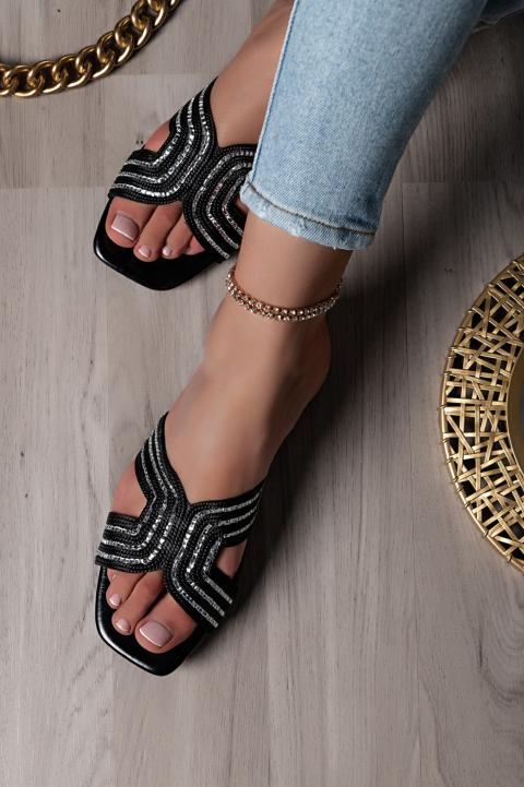Sandale cu detalii decorative, negre