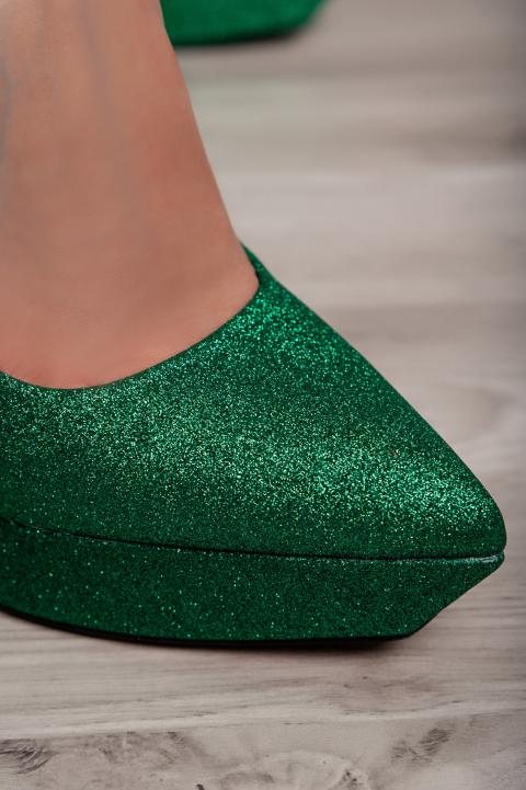 Pantofi cu toc inalt cu sclipici, verde