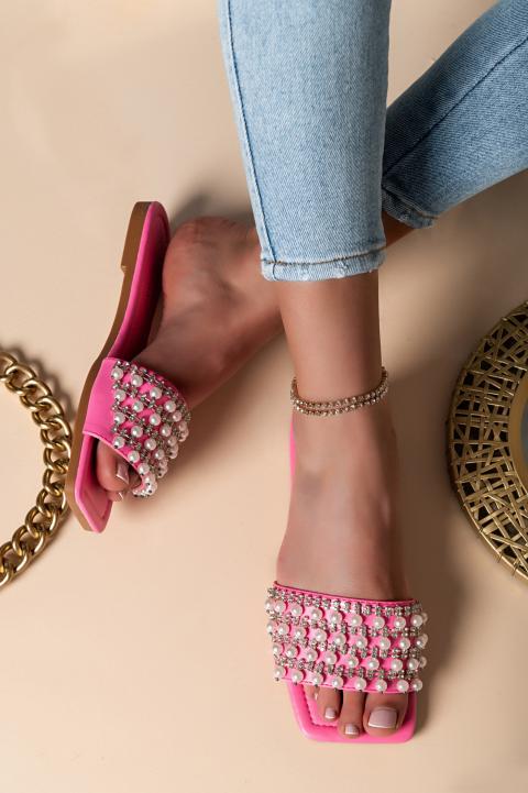 Sandale cu margele decorative, roz deschis