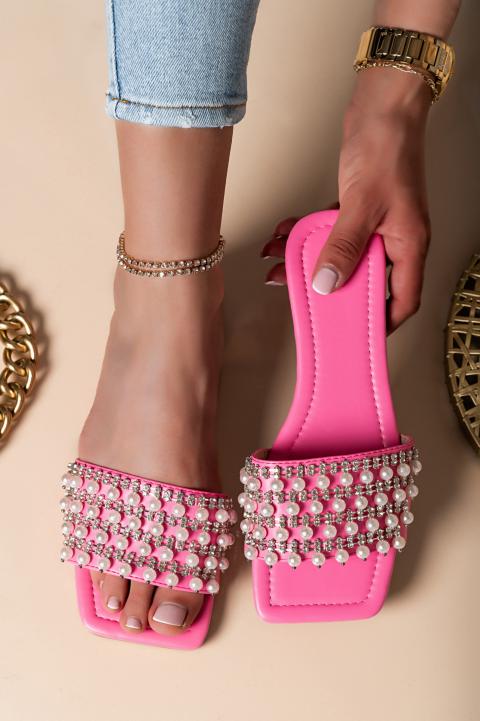 Sandale cu margele decorative, roz deschis