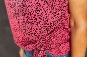 Top cu imprimeu leopard marime plus, roz