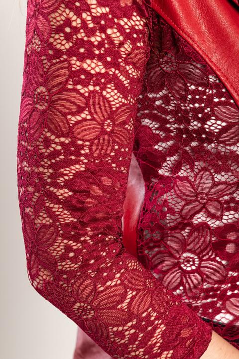 Sacou  din piele artificială cu insertii translucide din dantelă Amalfi, burgundy