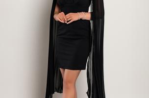 Rochie mini eleganta slim fitt cu  maneci plisate Marseila, neagra