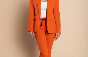 Set pantaloni cu blazer elegant Estrena, portocaliu