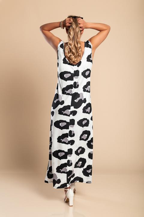 Rochie lungă cu imprimeu leopard, albă