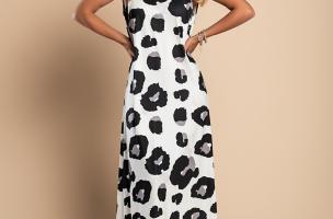 Rochie lungă cu imprimeu leopard, albă