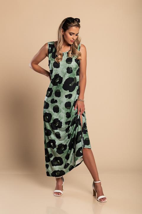 Rochie lungă cu imprimeu leopard, verde