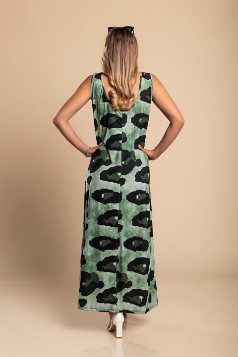 Rochie lungă cu imprimeu leopard, verde