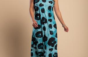 Rochie lungă cu imprimeu leopard, albastra
