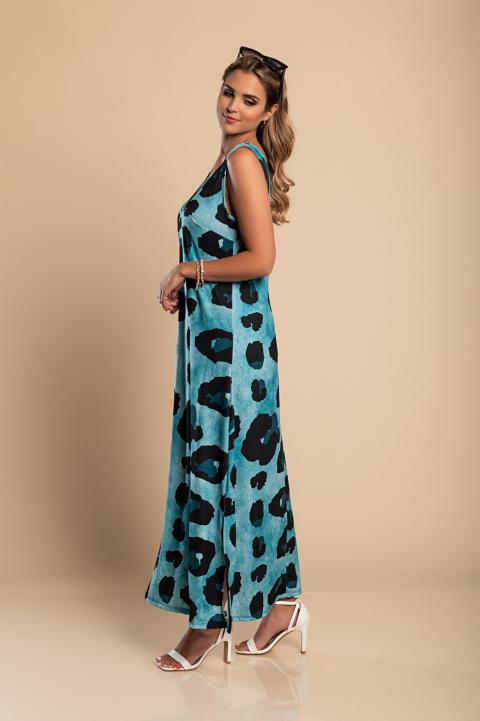 Rochie lungă cu imprimeu leopard, albastra